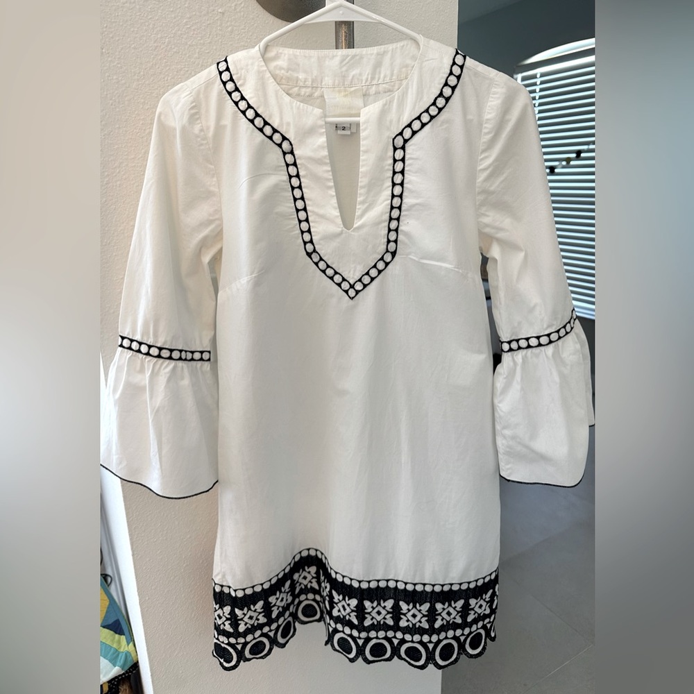 Ana Sui for Anthropologie White Black Embroidered Lace  Architect tunic cover up